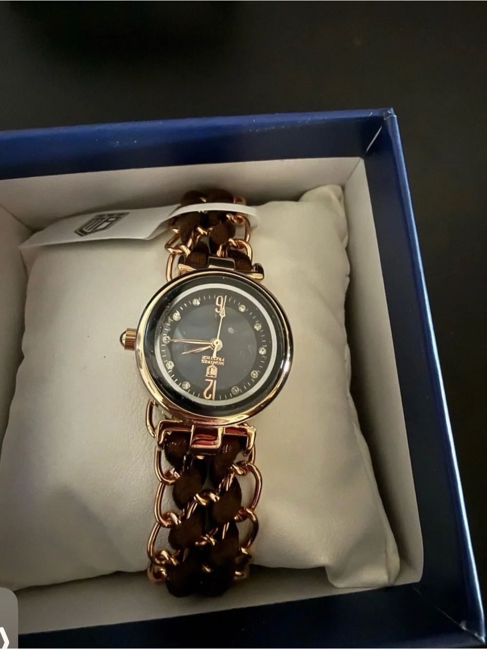 Montres Prestige Rose Gold Brown Braided Chain Watch